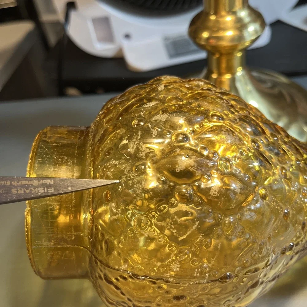 TWO Quilted Amber Glass Hurricane Bedside Vanity Table Electric Lamp